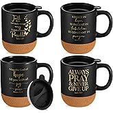 FillTouch 4 Pcs Christian Coffee Mugs Bulk 15 oz Religious Cup Cork Bottom Mugs with Bible Verses Employee Appreciation Gifts for Women Men Clergy Pastor Church Easter Holiday Gifts