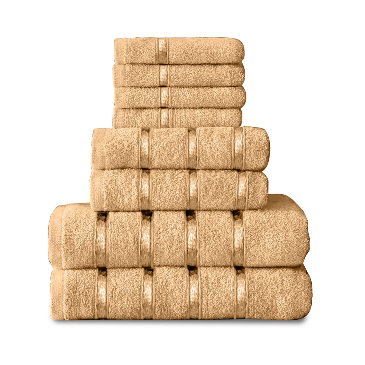 GC GAVENO CAVAILIA 8 Piece Towel Bale Set, Quick Dry Highly Absorbent Cotton 450 Towels Sets Bathroom, 4x Face Towel 2x Hand Towels 2x Bath Towels, Peach