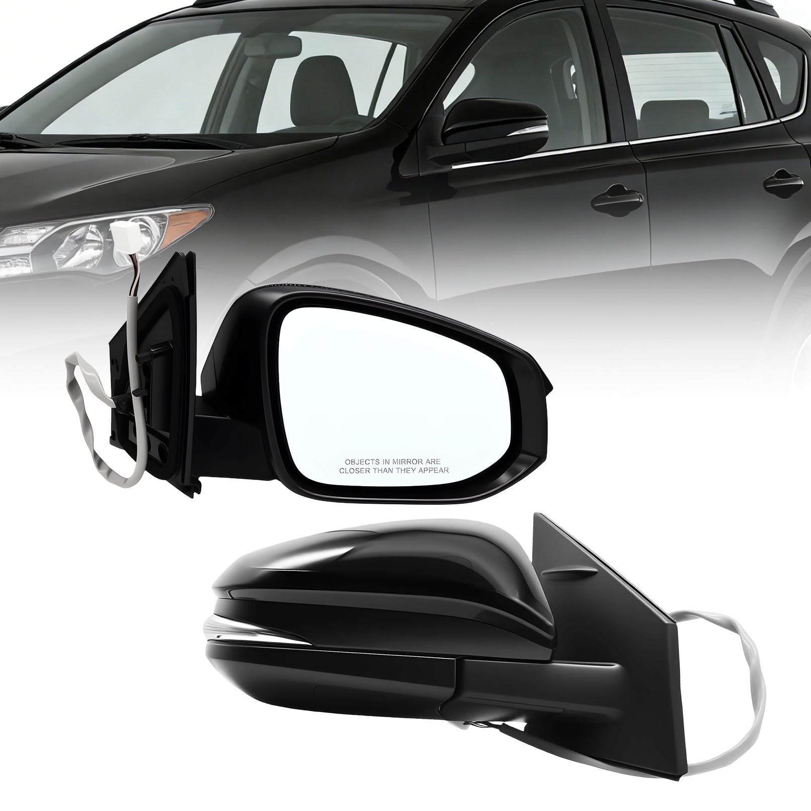 Photo 1 of Aspaton Right Passenger Side Mirror Assembly Compatible with RAV-Four 2013-2015 with Heated Turn Signal Light Power Manual Folding without Blind Spot Match TO1321310 Match Black (7Pins)