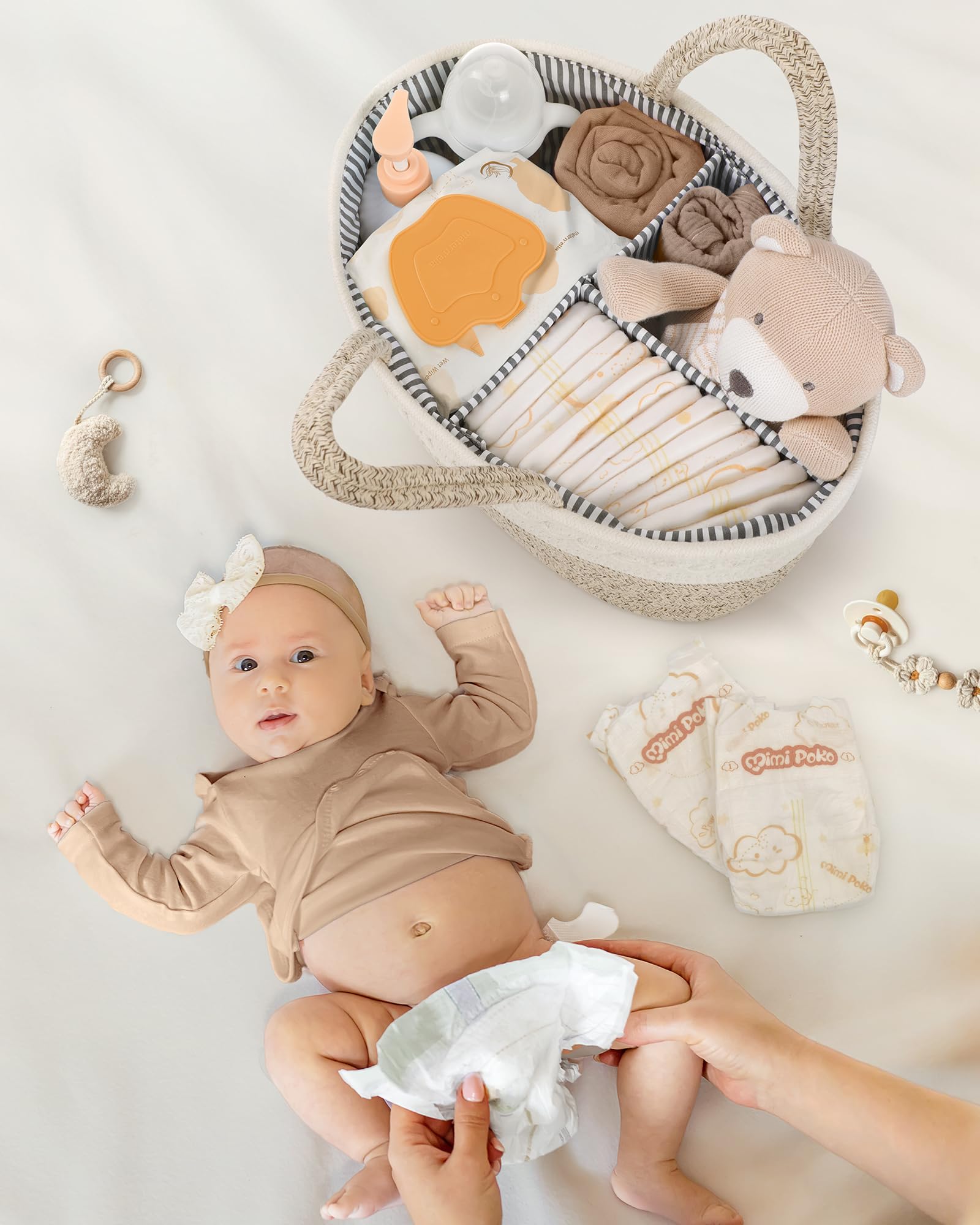 Maliton Diaper Caddy Organizer for Baby, Cotton Rope Baby Gift Basket, Portable Diaper Organizer for changing table, Diaper Nursery Storage Organizer, Baby Shower Gifts for Newborn,baby essentials