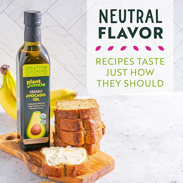 PLANT JUNKIE ORGANIC REFINED AVOCADO OIL, NON-GMO, GLASS BOTTLE, COOKING OIL, KOSHER, KETO AND PALEO DIET FRIENDLY, FRYING, BAKING, AVOCADO OIL, 16.9 FL OZ (500ML)
