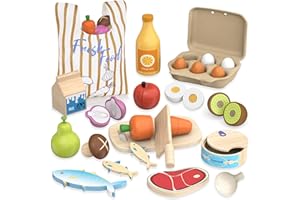Wooden Play Food Sets for Kids - Montessori Toys Pretend Play Kitchen Accessories Toys for Toddlers, Cutting Fruits Vegetable