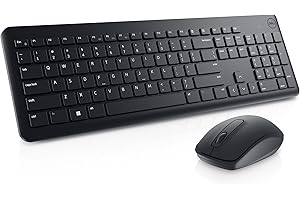 Dell Wireless Keyboard and Mouse - KM3322W, Wireless - 2.4GHz, Optical LED Sensor, Mechanical Scroll, Anti-Fade Plunger Keys,