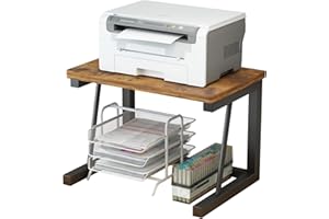 WRITECRY Desktop Printer Stand, 2-Tier Wood Rustic Printer Shelf for 3D & Laser Printer, Scanner, Copier, Durable Small Space Storage Organizer for Home Office Kitchen (2-Tier, Brown)