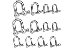 Rustark 12Pcs 4 Sizes 304 Stainless Steel D Shape Shackle Screw Pin Shackles D Shaped Bow Shackle Screw Pin Anchor Shackles f