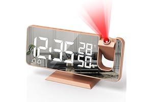 FTOYIN Projection Alarm Clock, Digital Clock With 180° Projector, Projection Clock For Bedroom Ceiling 7.5" Large Led Screen, Fm Radio With Progressive Volume, Snooze Setting, Temperature & Humidity Display