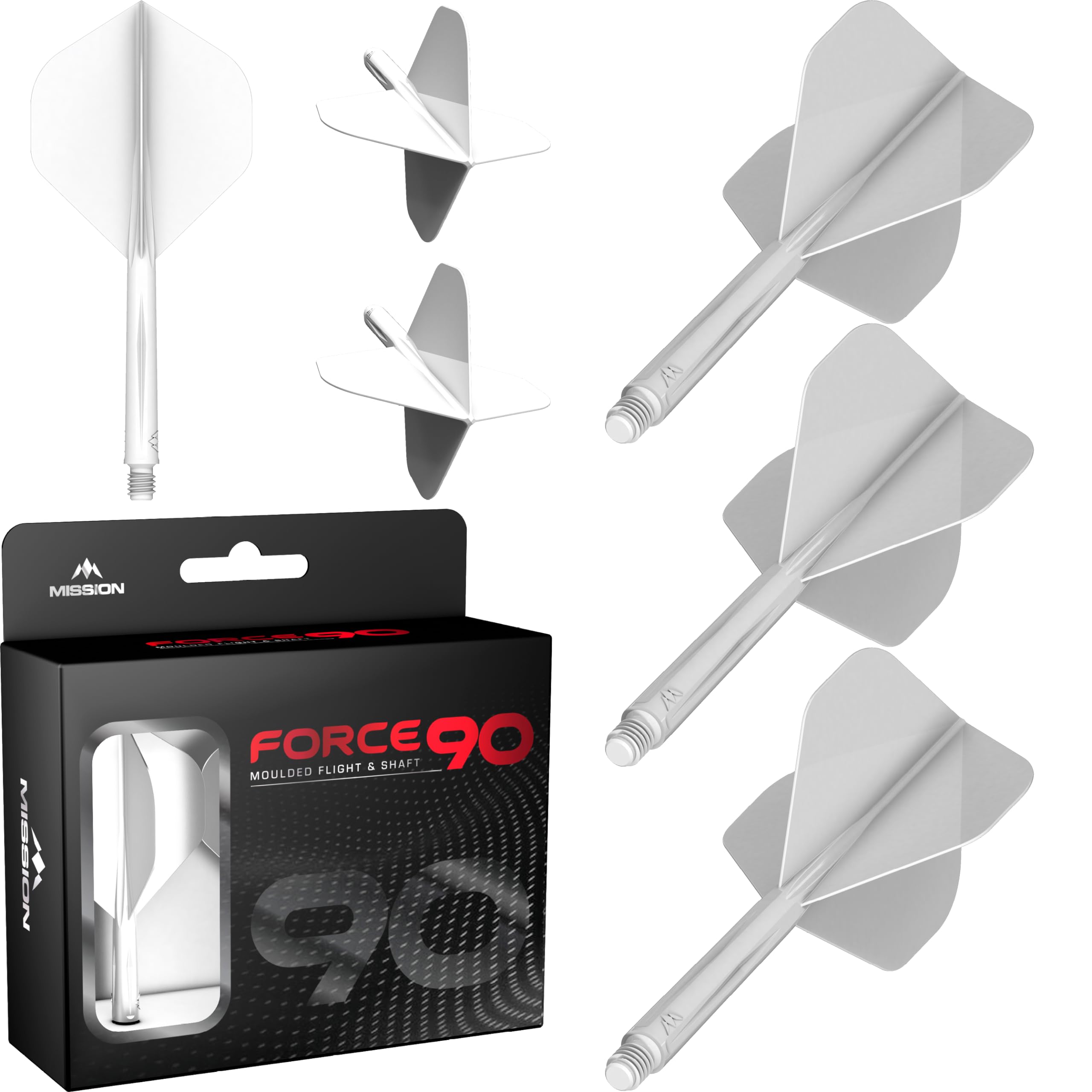 Mission Darts Force 90 | Integrated Precision Moulded Dart Flight And Shaft System, Pack of 3 Professional Highly Durable Combined Dart Flights And Stems | Standard No.2