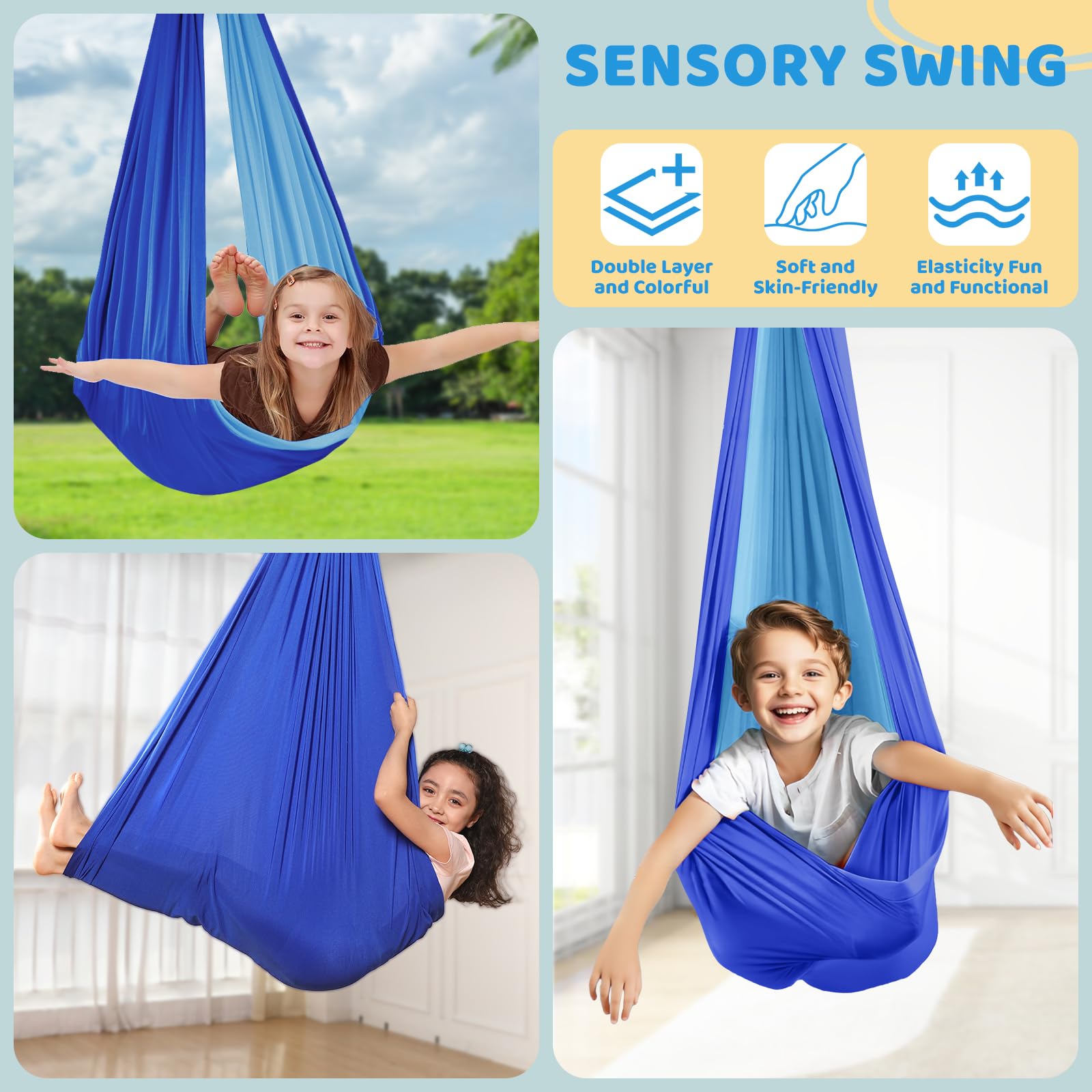 Swing Stand Frame with Sensory Pod Swings and Chair, Sensory Swing Set, X-Shaped Swing Frame, Heavy-Duty Metal Hammock Chair Stand for for Kids and Adults Indoor and Outdoor 330LBS(Blue)