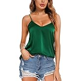 VIDUSSA Womens Silk Satin Tank Tops V Neck Casual Cami Sleeveless Camisole Blouses Summer Basic Tank Shirt
