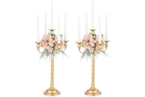 Romadedi Candelabra Gold Candle Stand: 21'' Tall 5-Branch Candlestick Holder for Wedding Centerpiece Decor Christmas Holiday 