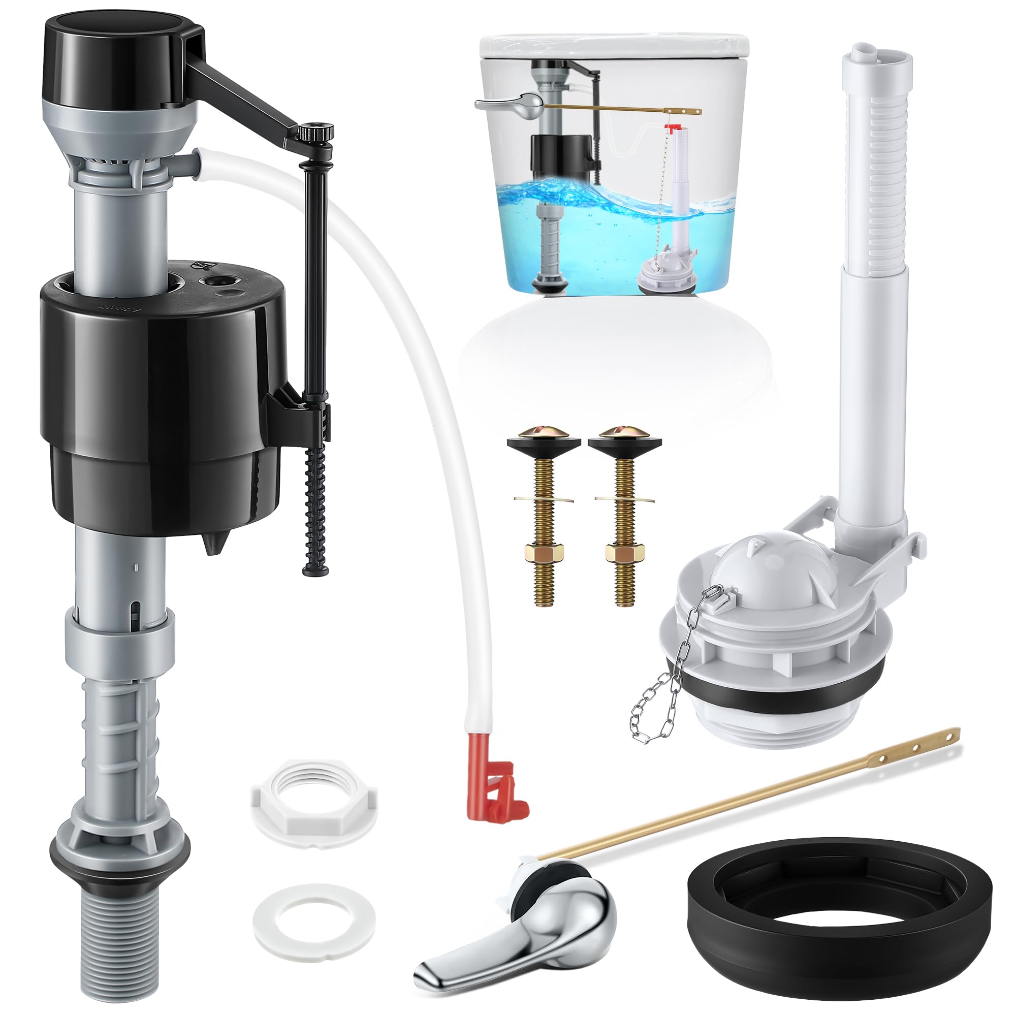 Photo 1 of Saillong 3 Inch Toilet Flusher Replacement Kit, Include 3 Inch Adjustable Flush Valve with Flapper, Fill Valve, Front Flush Handle, Rubber Gasket, Bolts, Complete Toilet Parts Inside Tank Kit