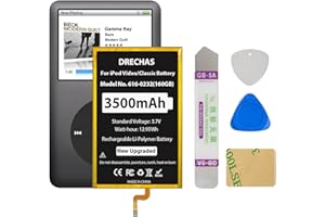 DRECHAS [3500mAh] Battery for iPod Classic/Video Thin, 2025 New Upgraded Capacity Replacement Battery for iPod 5th - 7th Generation Video Classic Thin with Repair Tool Kit