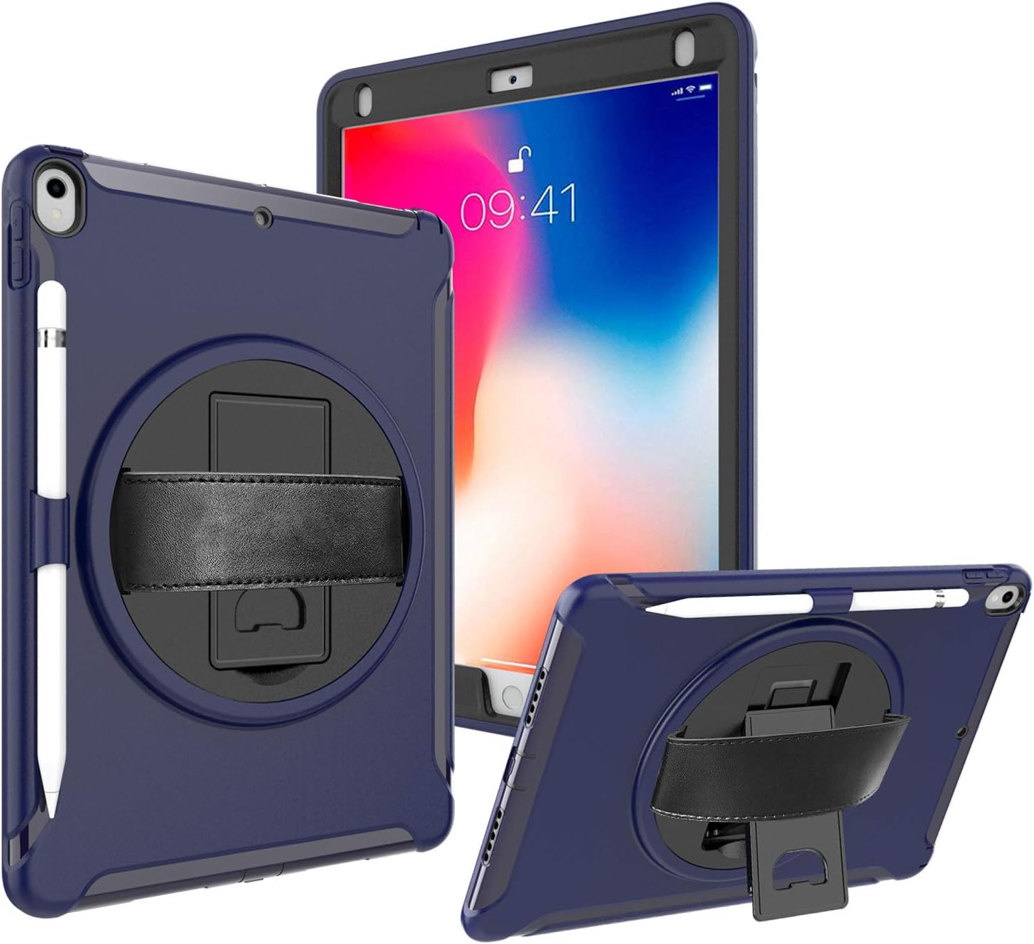 icyber iPad Air Case (3rd Gen),iPad 10.5 2019 Case,iPad Pro 10.5 2017 Case with Pencil Holder,Built-in Kickstand and Hand Strap Protective Case for iPad Air 3/iPad Pro 10.5 Blue