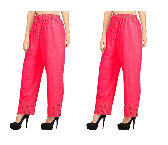Women's Cotton Palazzo Designer Plain Casual Wear Palazzo for Women/Girl Combo Cotton Palazzo Color-Pink_ Pink