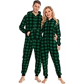 SWOMOG Couples One Piece Pajamas Sets Christmas Men & Women Fleece Winter Loungewear Zip-Up Jumpsuit with Pockets Pjs