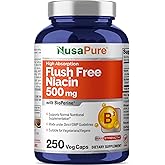 NusaPure FUSH Free Niacin - Suitable for Vegetarian/Vegan, Non - GMO - 500 mg - 250 Capsules