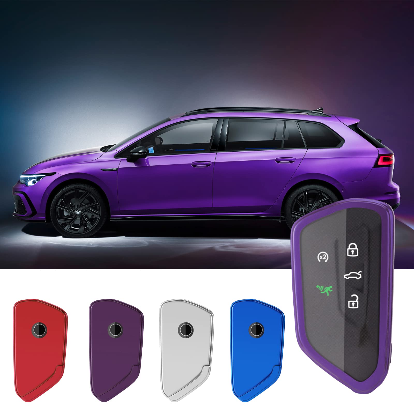 CDEFG Compatible with VW Golf 8 Tiguan 3 Passat B9 ID3 ID4 ID7 Octavia 4 Enyaq iV Kodiaq Elroq Formentor Terramar Key Case - Silicone Protective Cover with Radio Buttons Accessories (Purple Black)