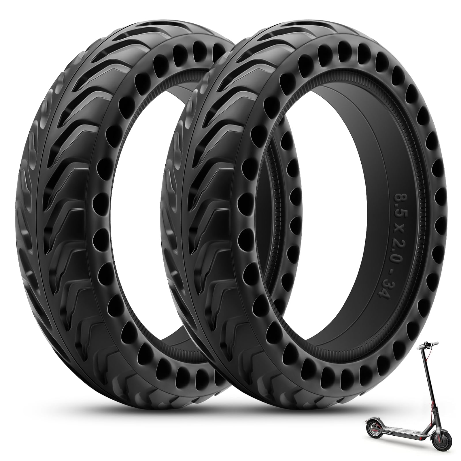 Amitor 8.5 Inch Solid Tyres, 50/75-6.1 Scooter Tyre Solid, Electric Scooter Tyres 8 1/2 x2 Replacement Wheel for Xiaomi Pro 2 1S M365 Pro Mi3, Anti-Puncture & Anti-Abrasion & Maintenance-Free, 2PCS
