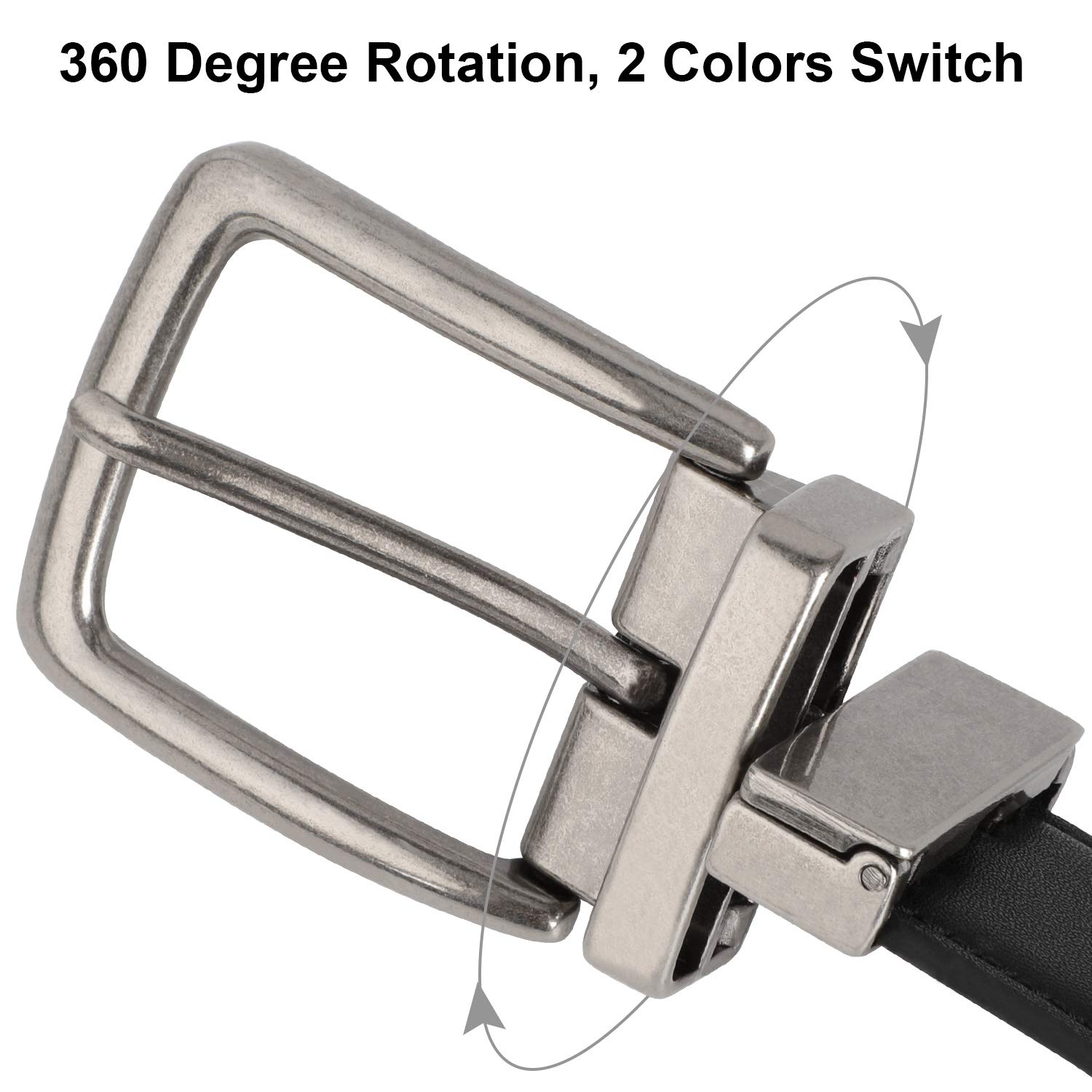 Reversible Leather Belt Casual Dress Belt with Rotated Buckle and Double Sided Strap, Fashion Jeans Belt for Men with Gift Packed