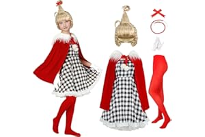 Cindy Lou Who Costume Kids Christmas Outfit Accessories Girls Halloween Xmas Birthday Prop with Wig Dress Gloves
