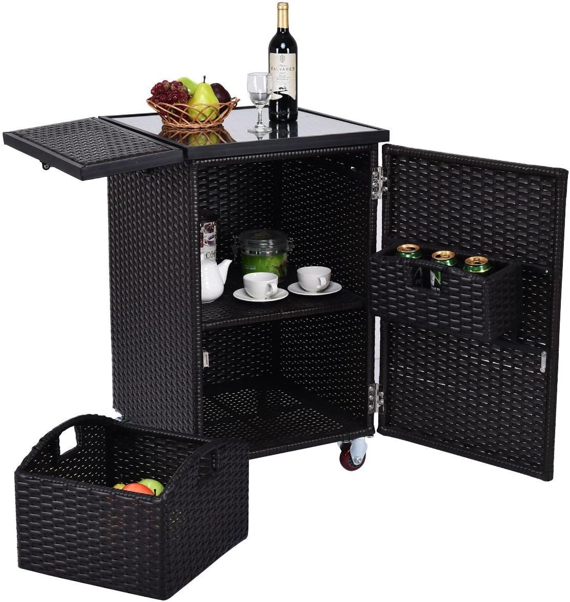 Patio Wicker Dining Storage Roller Trolley Cart - By Choice Products