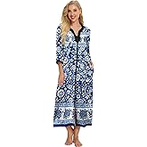 Bloggerlove House Dresses for Women Zip Up Robes Soft Cotton Nightgown Half Sleeve House Coat Long Night Gowns Sleepwear