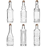 BULK PARADISE Assorted Clear Glass Bottles with Corks, 6 Pack, 2.5in X 9in, 16oz