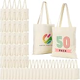 Lzerking 36/50/120 Pack Canvas Tote Bag Bulk for Business or Team | Blank tote bags for DIY projects, 10oz thick fabric, Halloween bags, party &amp; event giveaways, machine washable
