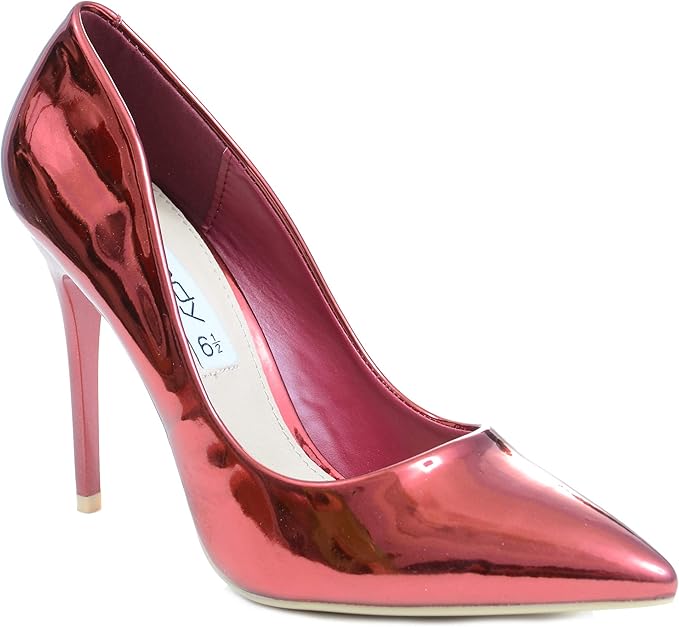 red metallic heels