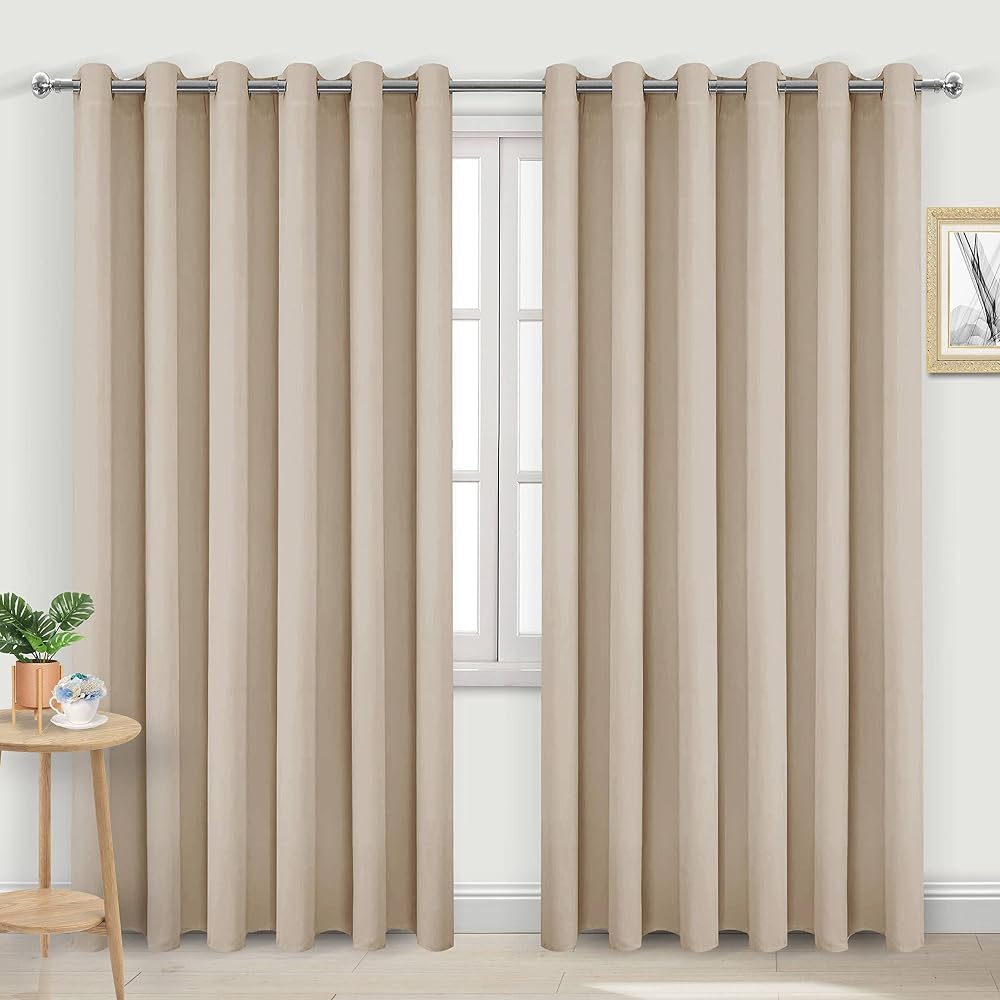 DWCN Blackout Curtains 90 x 90 Beige 2 Panels Thermal Insulated Eyelet