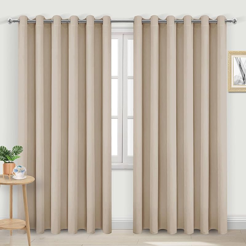 DWCN Blackout Curtains 90 x 90 Beige 2 Panels Thermal Insulated Eyelet