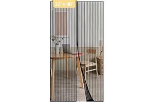 LJZOPU Magnetic Mesh Screen Door Curtain,Heavy Duty Polyester Material,Hands Free Entry and Self Sealing Design Keep Bugs Out, Pet and Kid Friendly,Easy Install,Black,32" x 80"