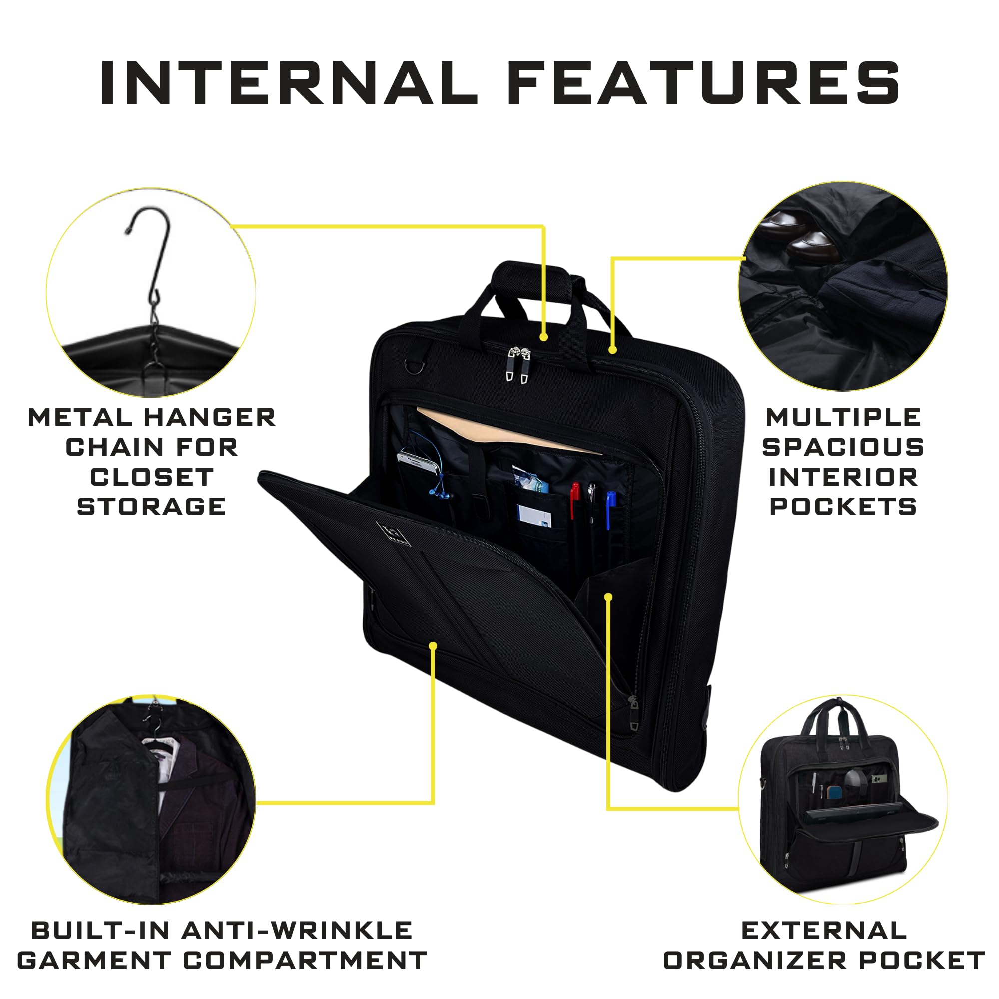 ZEGUR Premium Suit Garment Bag Carry On - Hangs 4 Suits - Travel & Business with Shoulder Strap and Laptop Compartment