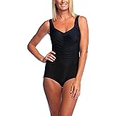 Maxine of Hollywood Womens Tricot Shirred Front Girl Leg One Piece Swimsuit