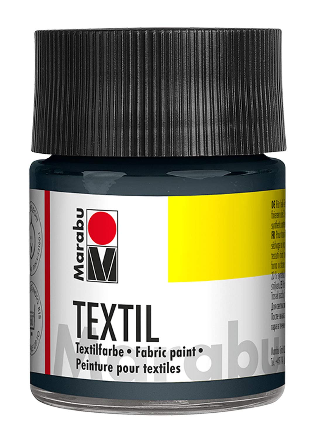 Marabu 17160005078 Textile Fabric Paint Grey 50 ml, Water-based Fabric Printing Ink for Light Fabrics, Washable up to 60°C, Soft Grip, Easy to Fix by Ironing or Oven