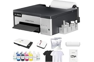 RocRow L8 DTF Printer, A4 Transfer Printing Machine, L8058 with White Ink Mixing, Automatic Cleaning for DIY Print, Customized Printing, Includes Heat Press, Ink, Film, T-Shirt