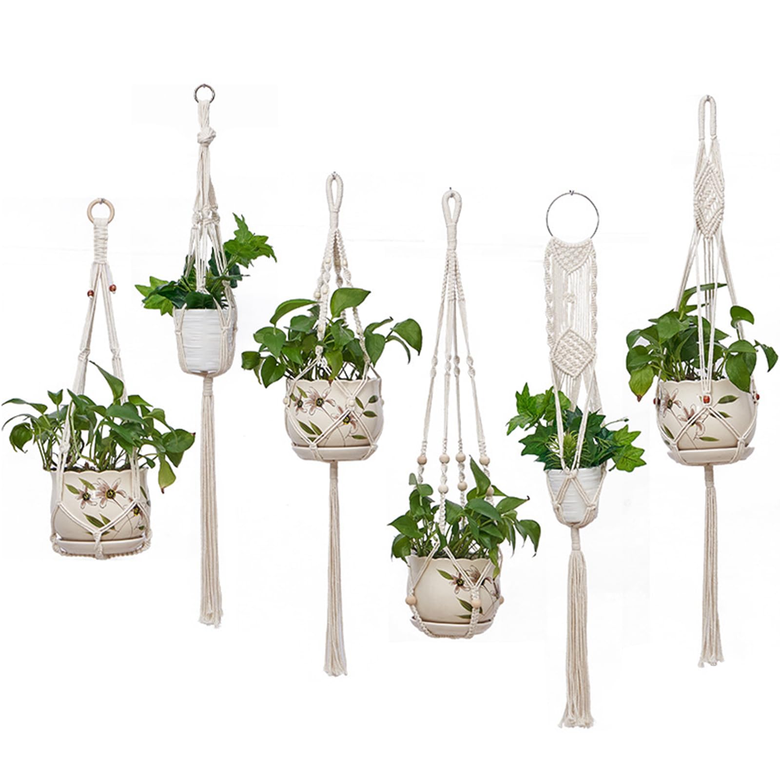Oenothera 6 Pieces Plant Hanger Indoor, Macrame Plant Hanger, Cotton Rope Macrame Plant Hanger, for Indoor Outdoor Balcony Decoration