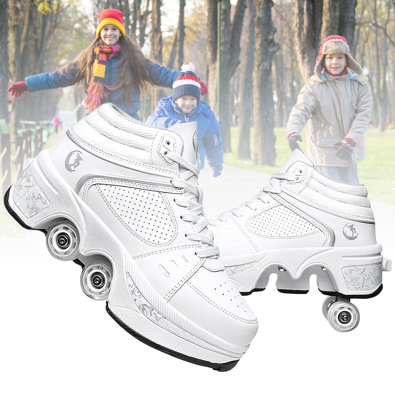 TOME.SKATES Roller Skates Shoes boys and girl，Shoes with Wheels for women and men，Adjustable Double Row Skating Shoes for kids,Trainers/Skates 2 in 1 (B, EU-40)