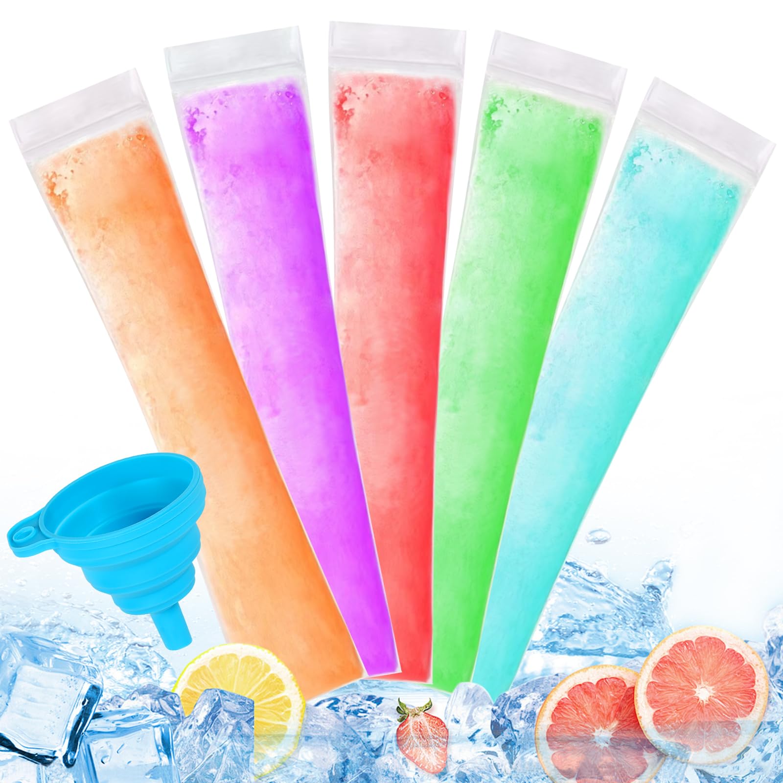 Photo 1 of 300 Disposable Ice Popsicle Mold Bags Comes With A Funnel, BPA Free Freezer Tubes, Healthy Snack Yogurt Stick Juice Fruit Smoothies Ice Freezing