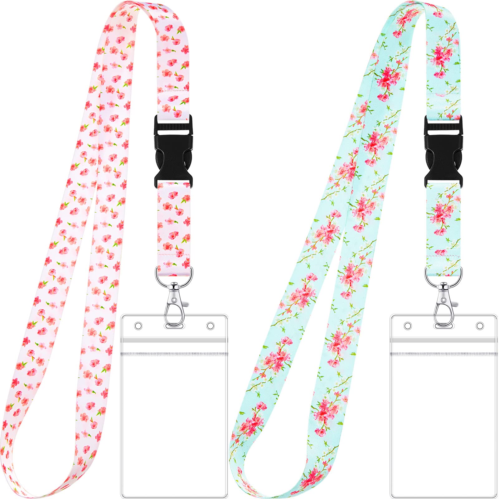 Zonon 2 Set Lanyard with Card Holder Neck Strap Star Lanyard and Waterproof Transparent Badge Holder for ID Card Key Chain Cruise Office School Work Trip Gift Purple(Floral)