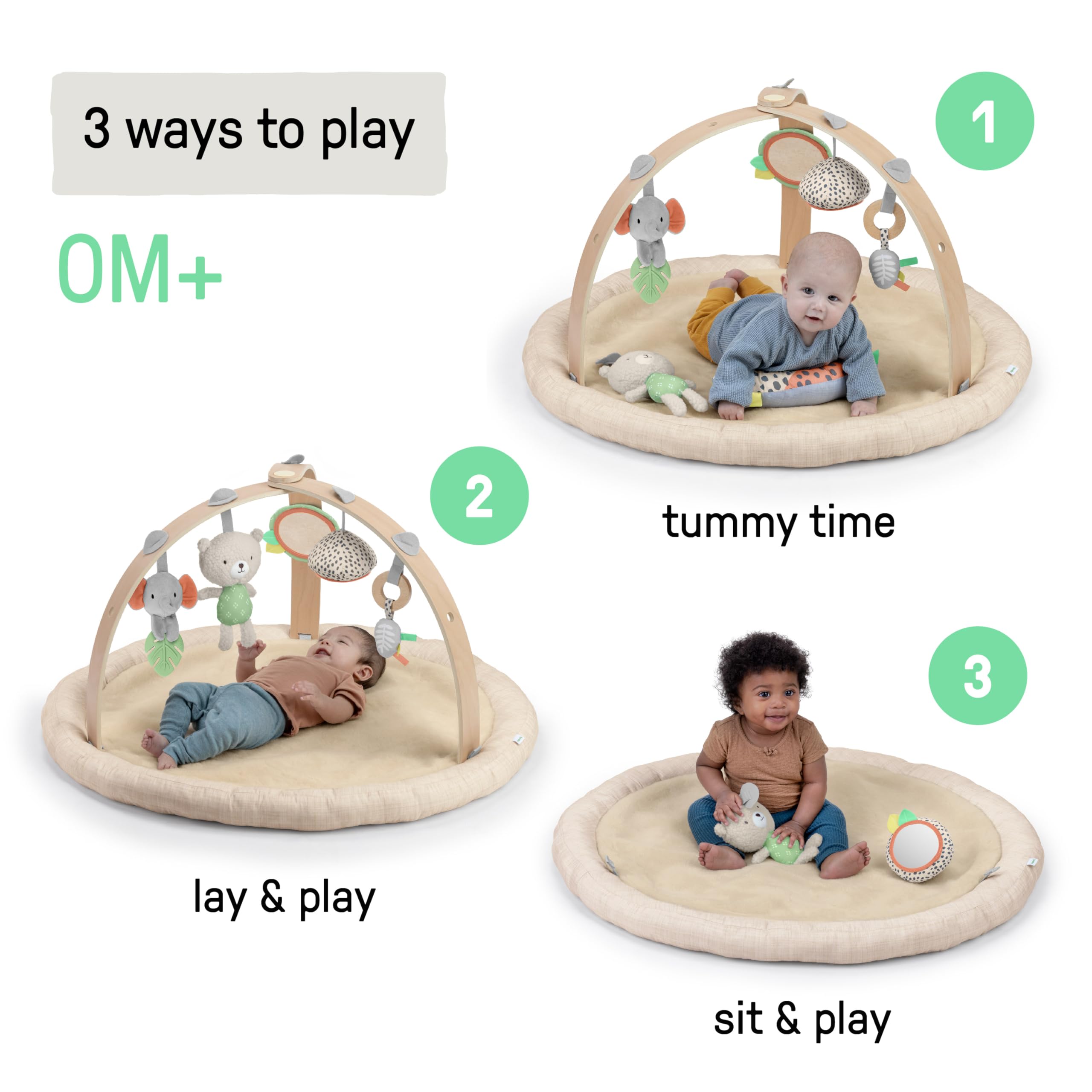 Ingenuity Every Season Plush Lambswool Baby Play Gym and Play Mat, Breathable, Tummy Time Mat, 0+ Months - Natural