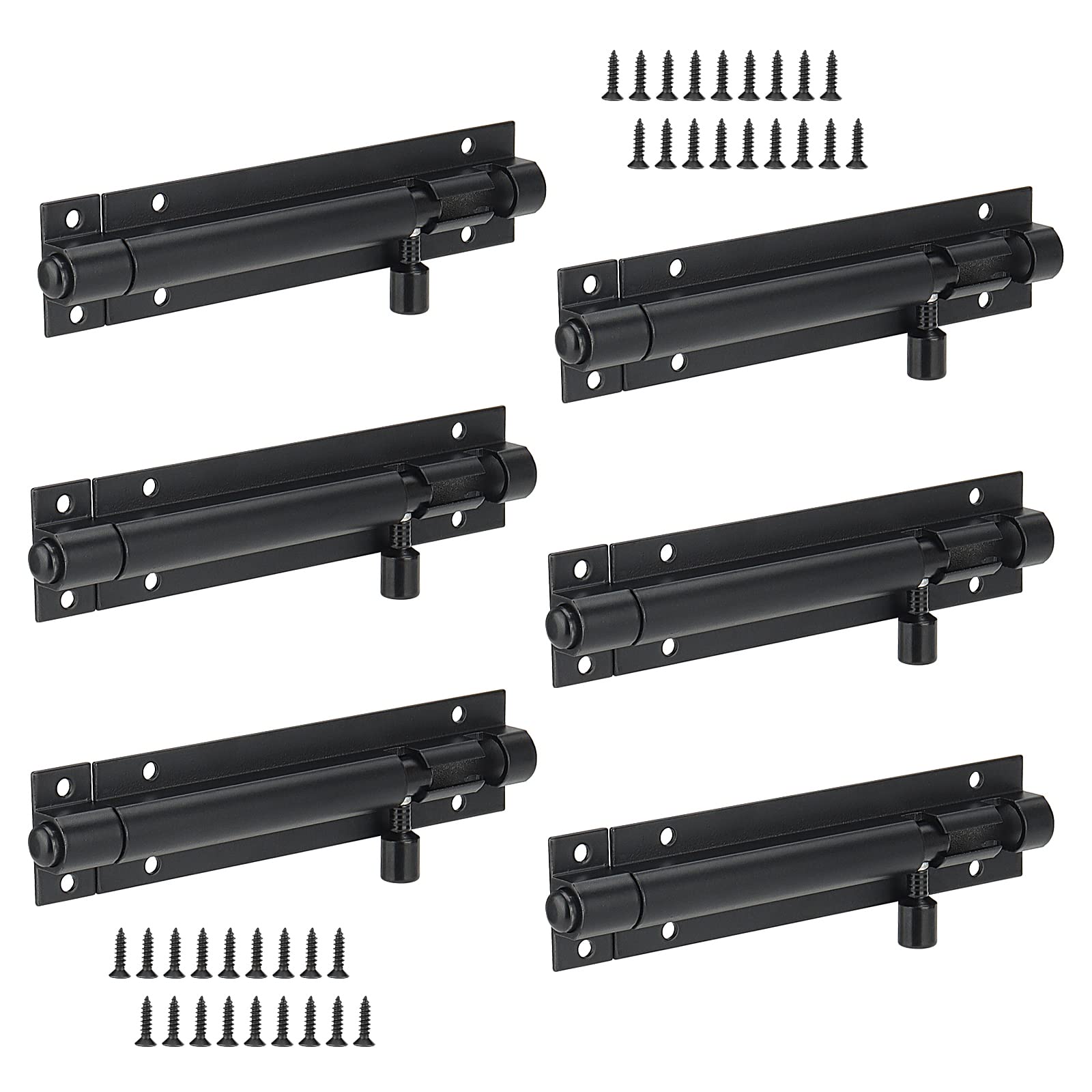 ZEONHAK 6 PCS 4 Inch Black Door Bolt, 100mm Tower Bolt with Screw for Gates Door