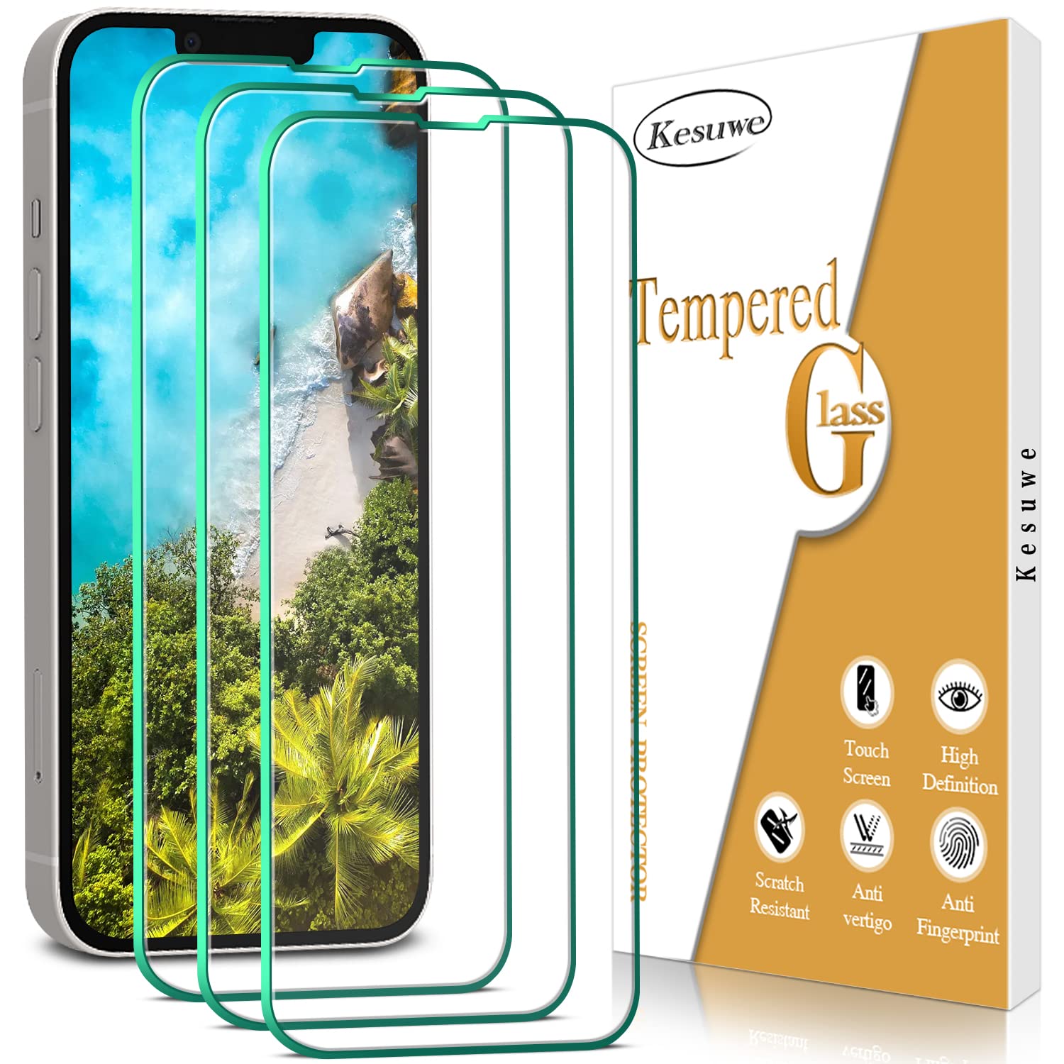Kesuwe [3 Pack] Screen Protector for iPhone 13 Pro Max Tempered Glass, Anti Scratch, 9H Hardness, Ultra Resistant, HD Clear, Bubble Free, Case Friendly, Easy Install