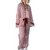 ensswliz Christmas Pajamas for Women Bow Tie Long Sleeve Shirt Pants Satin Silk Xmas Graphic 2 Piece Pjs Set Sleepwear