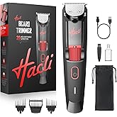 HACLI Men's Beard Trimmer with Precision Dial, 20 Adjustable Length Settings for Beard Mustache & Facial Grooming, Cordless Rechargeable, Professional Hair Clipper IPX7 Waterproof Wet/Dry Use, Red