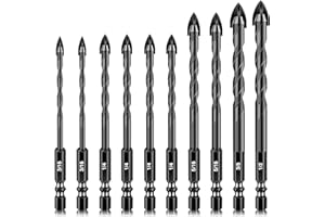 AIMLENTOOL 10PCS Masonry Drill Bit Set, Professional Hex Shank Concrete Drill Bit Set, 3/16”-1/2” Cement Drill Bits with Tungsten Carbide Tip for Glass, Metal, Brick, Tile, Concrete, Plastic and Wood