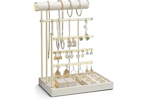 Vlando Jewelry Stand Organizer,3-Tier Jewelry Holder for Necklace, Earring, Bracelet, Ring,Large capacity Jewelry Organizer W