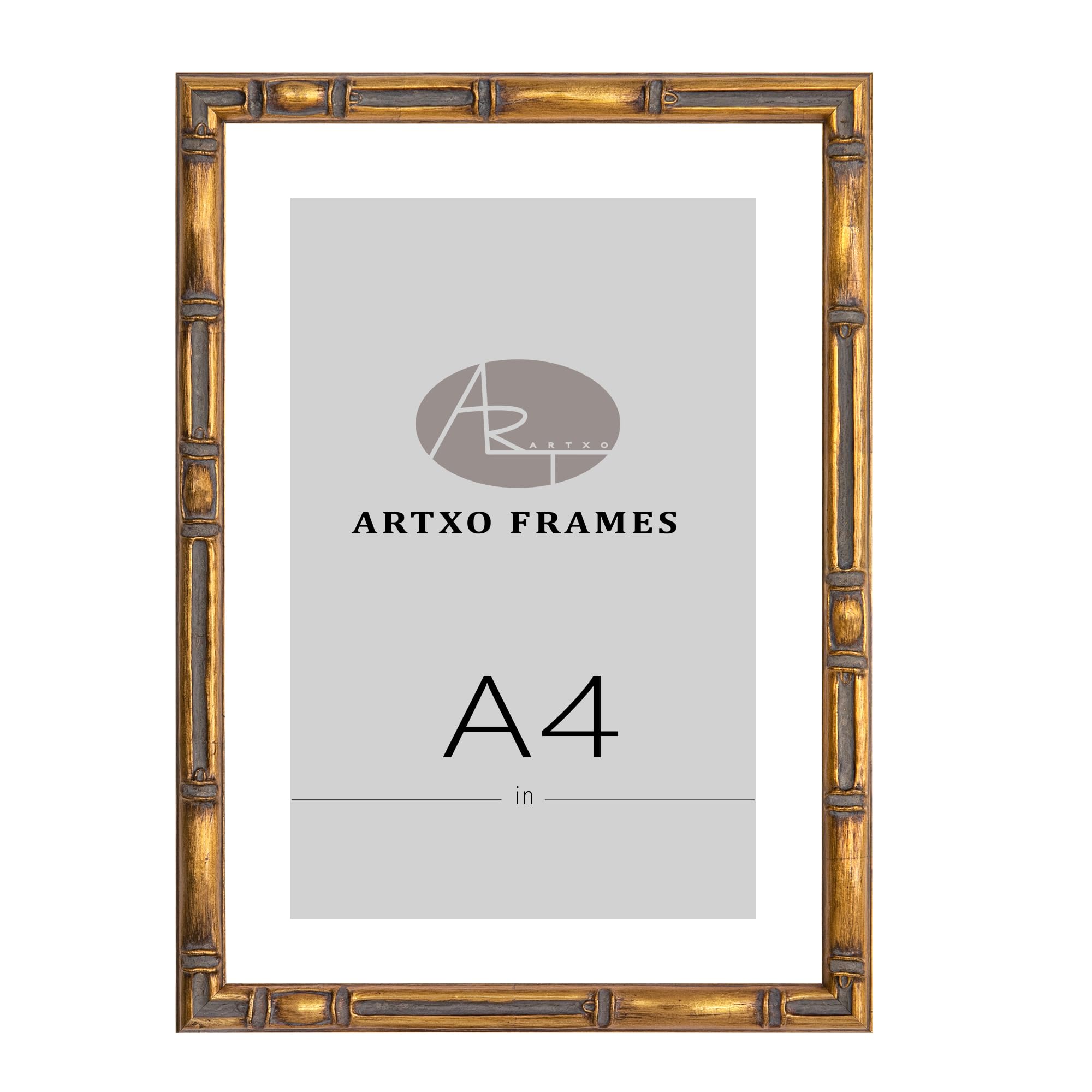 Photo 1 of ArtXO A4 Picture Frame Wooden, Display Pictures 6"*8" with Mat or A4 Without Mat?Gold Bamboo Poster Frames,Hanging Photo Frame Wall
