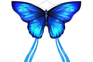 Simxkai Butterfly Kite for Kids & Adults, Easy to Fly Blue Big Kite for Beginners, Line Handle Included (1Pack 2Pack)