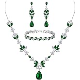 BriLove Wedding Jewelry Set for Women, Y-Necklace Tennis Bracelet Dangle Earrings with AAA Cubic Zirconia Teardrop for Bridal Bridesmaid